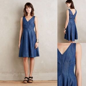 HP! NWT Anthropologie Holding Horses Seamed Denim Fit and Flare Midi Dress 2P